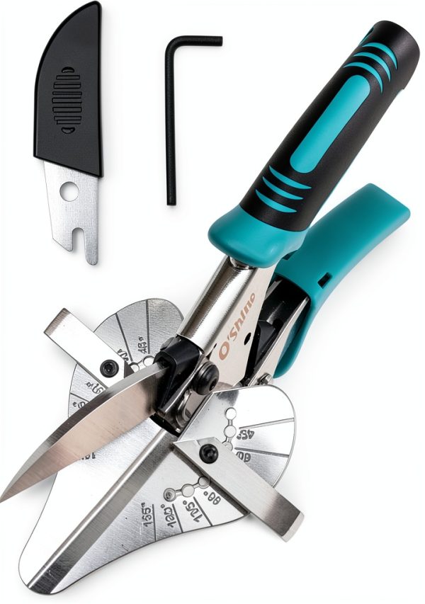 O’Shine Ratchet Miter Shears for Angular Cutting Molding Crafting Wood, Quarter Round Cutting Tool, 45-135 Degree Multi Angle PVC Miter Shear Trim Cutter Hand Tool, An Extra Blade & Hex Key Included-0